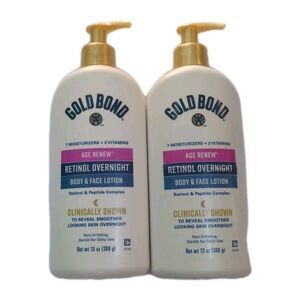 2-Pack NEW Gold Bond Age Renew Retinol Overnight Body & Face Lotion Peptide